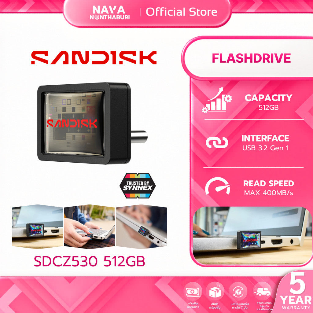 SANDISK FLASH DRIVE (แฟลชไดรฟ์) Extreme Fit  512GB USB 3.2 Gen 1 (SDCZ530-512G-G46) WARRANTY 5 YEARS