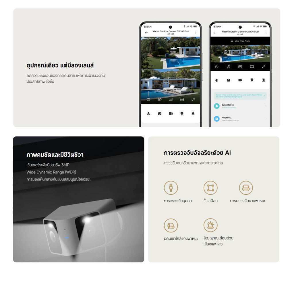 Xiaomi Outdoor Camera CW100 Dual กล้องวงจรปิด มี 2 เลนส์ มีฟังก์ชั่น AI รับประกัน 1 ปี