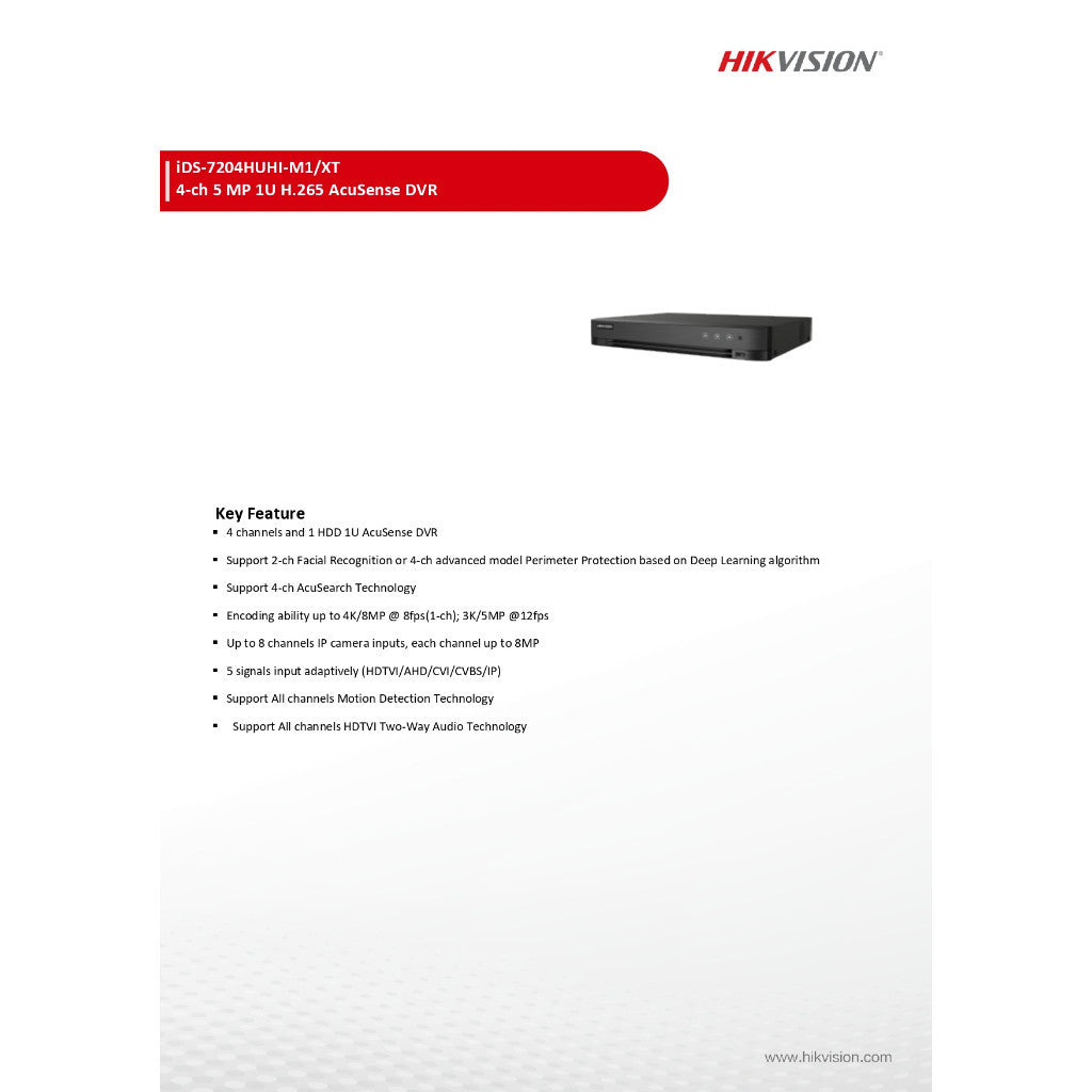 HIKVISION IDS-7204HUHI-M1/XT เครื่องบันทึกกล้องวงจรปิด 4CH 5MP 1U
