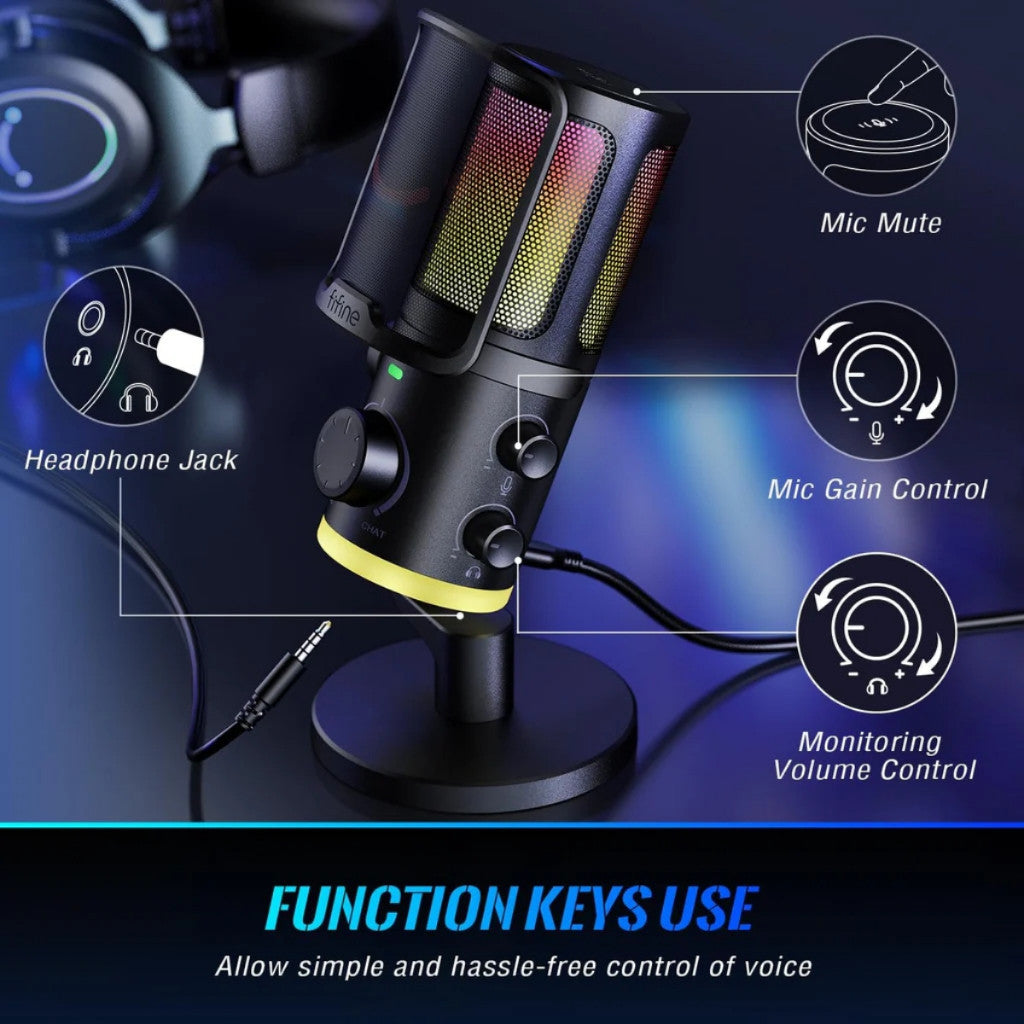 ไมค์คอนเดนเซอร์ USB MICROPHONE: FIFINE - AM6 RGB  (Black , White , Pink)