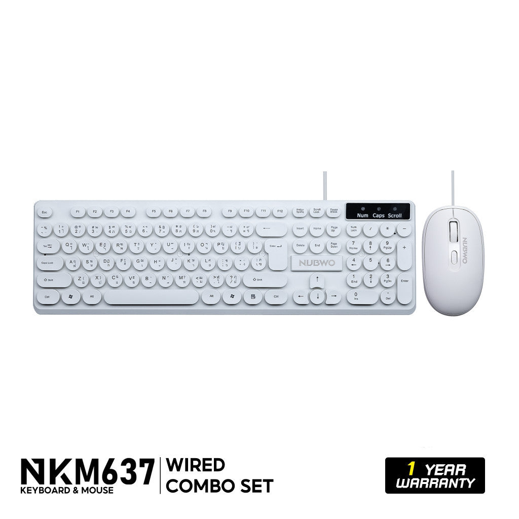 NUBWO NKM-637 KEYBOARD & MOUSE COMBO SET แบบมีสาย ปุ่มกลม รับประกัน 1 ปี