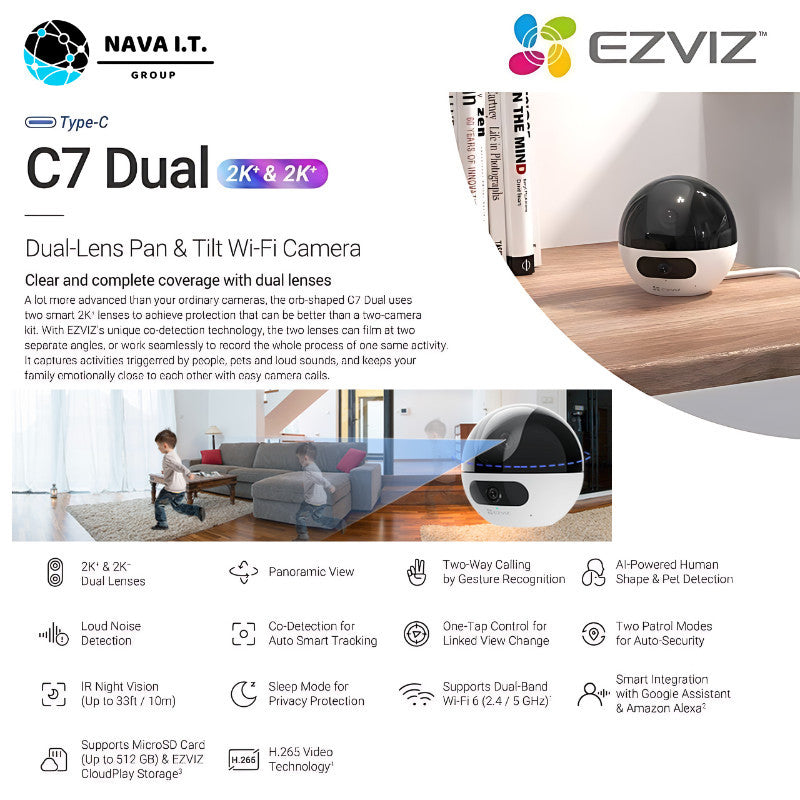 EZVIZ C7 Dual Lens Pan & Tilt Wi-Fi Camera รับประกัน 2 ปี