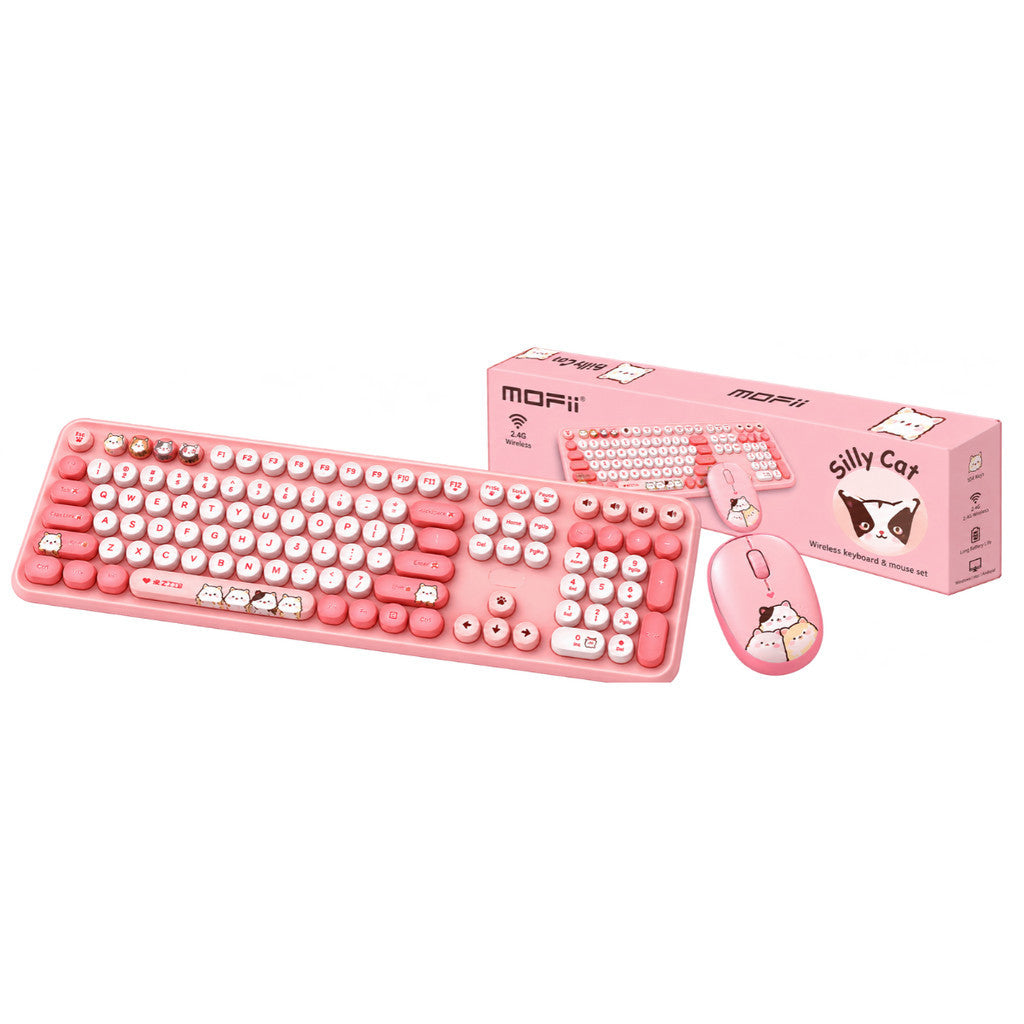 MOFii Silly Cat Full Size Wireless Keyboard - Mouse Combo (Pink)  คีย์บอร์ด + เมาส์ไร้สาย