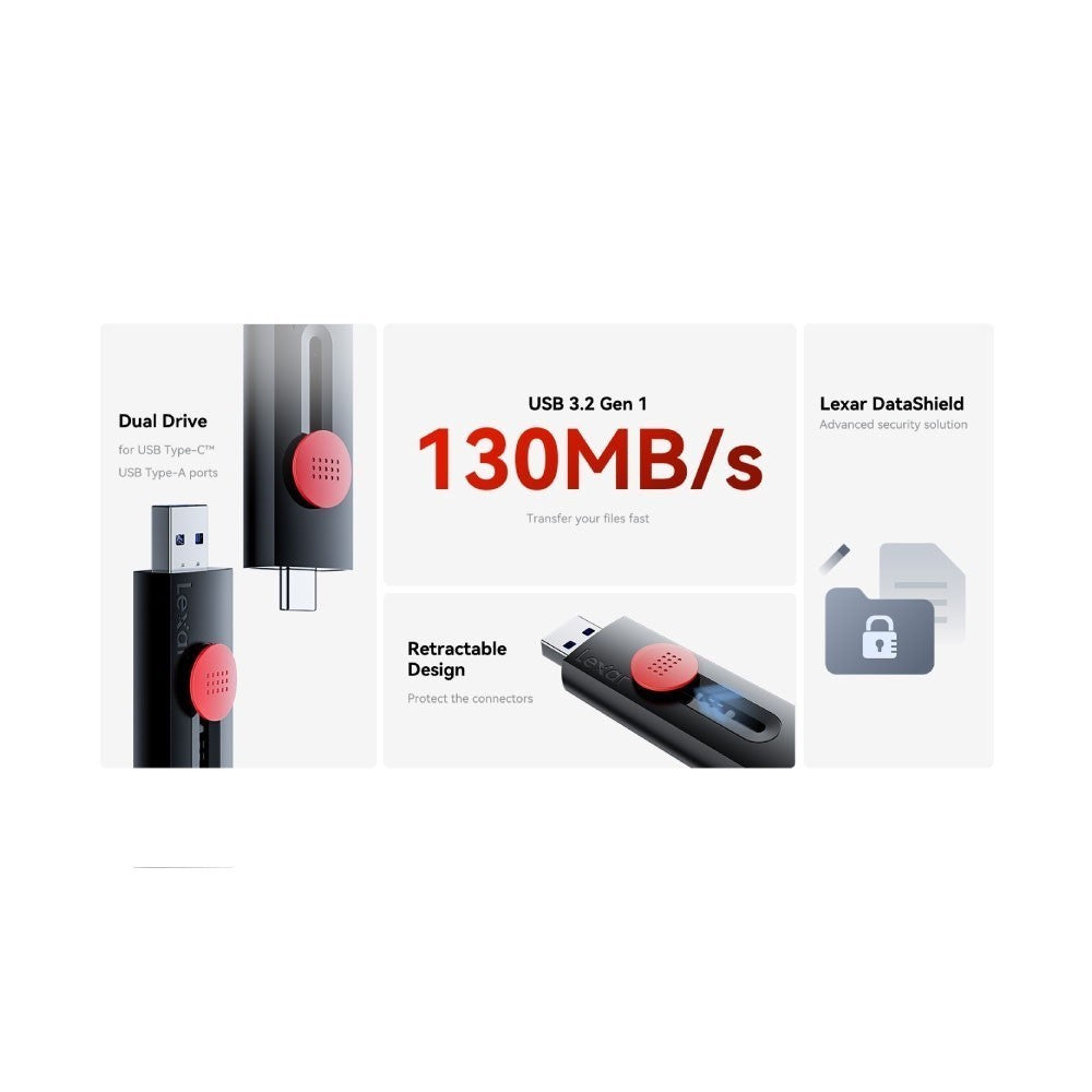 Flash Drive แฟลชไดร์ฟทูอินวัน Lexar D300 USB 3.2 TYPE-A/C รับประกัน 5 ปี