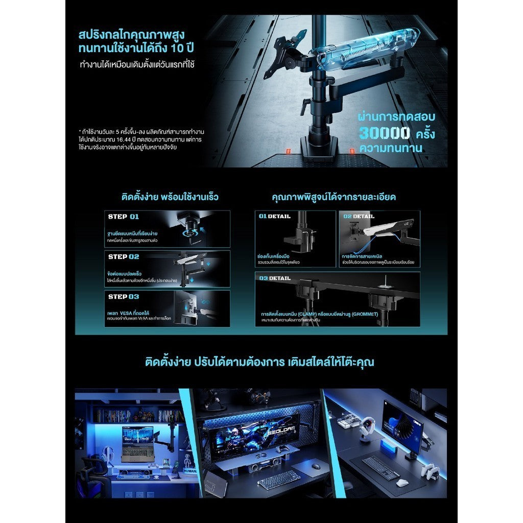 Humanex Monitor Arm TX02-1PG / TX02-1PB / TX01-1B-B สำหรับจอ 17-35