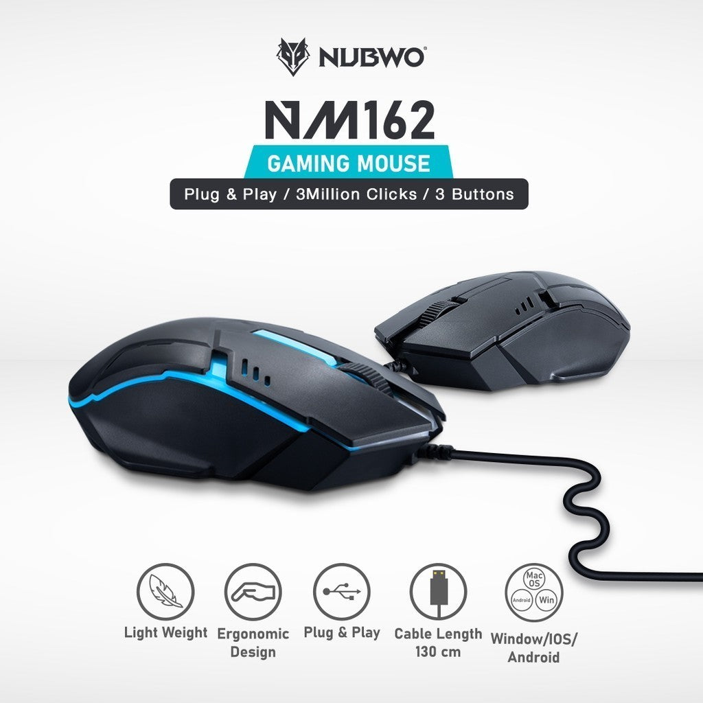 NUBWO NM162 รูปทรง Ergonomic เมาส์ แบบมีไฟ/ไม่มีไฟ สินค้ารับประกัน 1 ปี