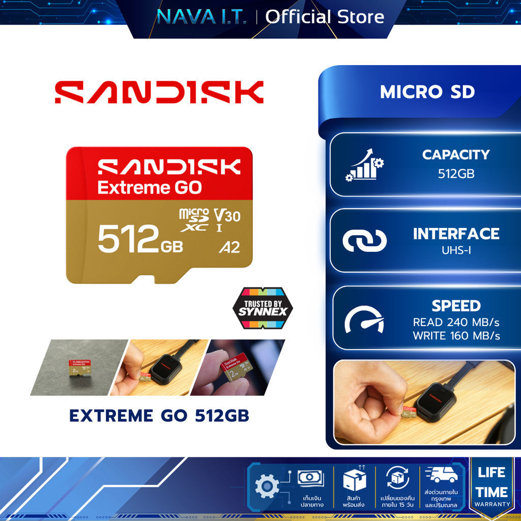 SANDISK MICRO SD (ไมโครเอสดีการ์ด) EXTREME GO 512GB UHS-I (SDSQXGN-512G-GN6MN) LIFETIME WARRANTY