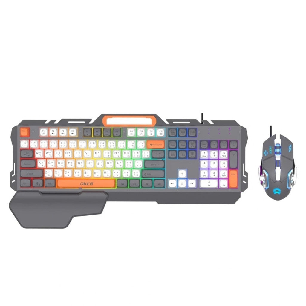 OKER ชุดเซ็ตคีย์บอร์ด&เมาส์เกมมิ่งไฟเรืองแสงง หัวเสียบ USB คีย์บอร์ดคุณภาพสูง