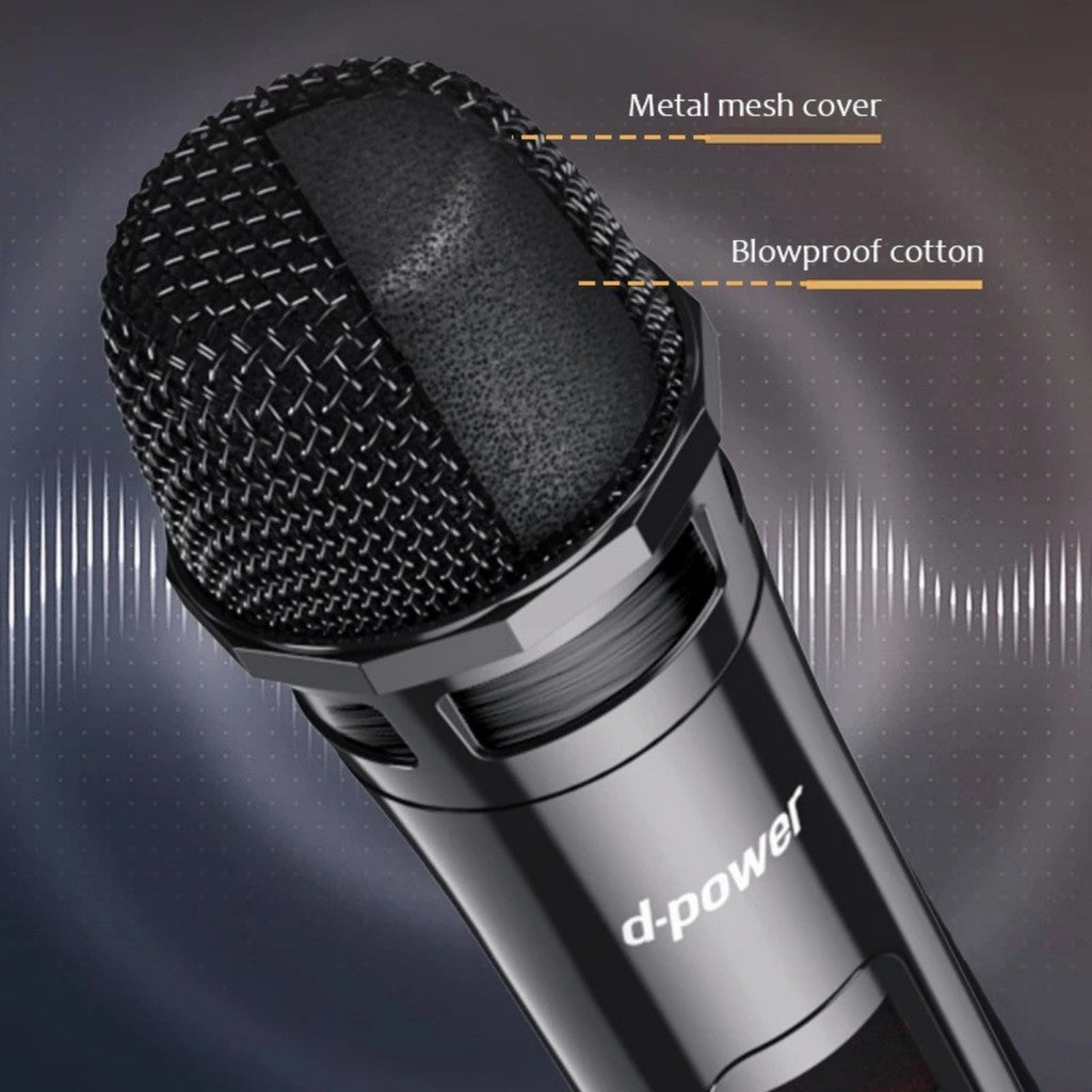D-POWER  ไมโครโฟนไร้สาย รุ่น MV-10 ระยะการใช้งาน 15-20 เมตร การเชื่อมต่อ Jack 6.35mm. มีแบตเตอรี่