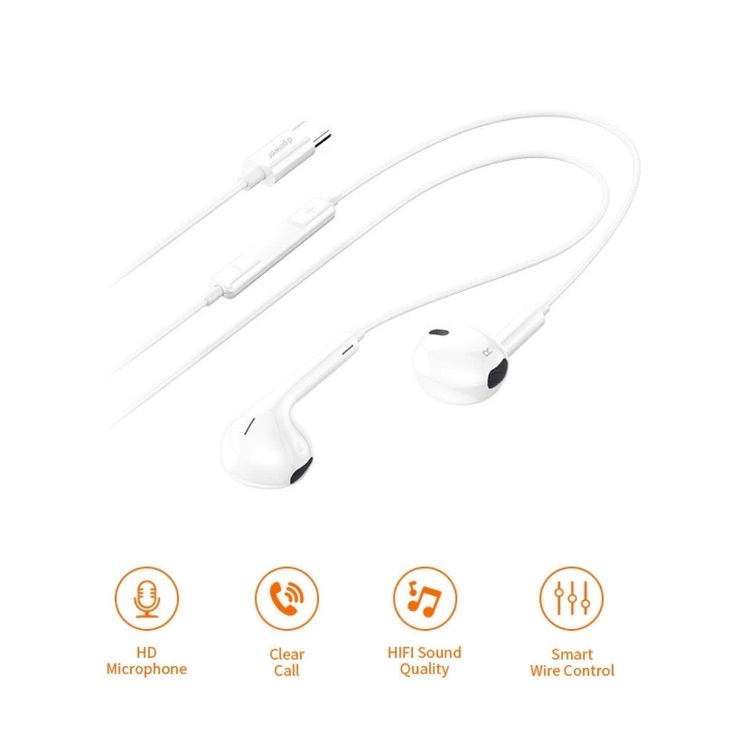 D-POWER d-power หูฟัง Type-C รุ่น TC04 รองรับ มือถือทุกรุ่น ไมค์ชัด เล่นเกมส์-คุยโทรศัพท์ได้ รองรับ Tablet / Notebook