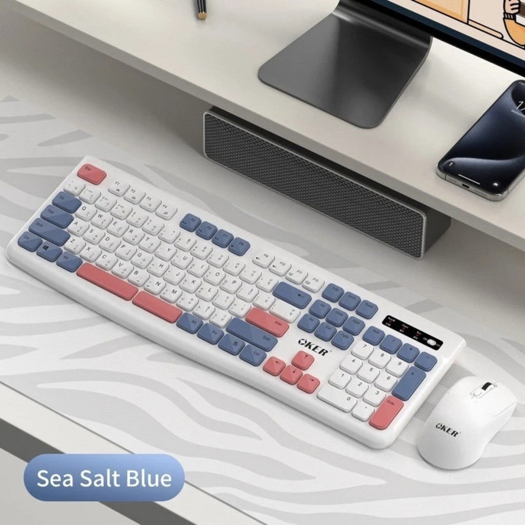 OKER คีย์บอร์ด+เมาส์ไร้สาย K-1829 ใช้งานได้ฟังก์ชัน 2 ระบบ Bluetooth และWireless