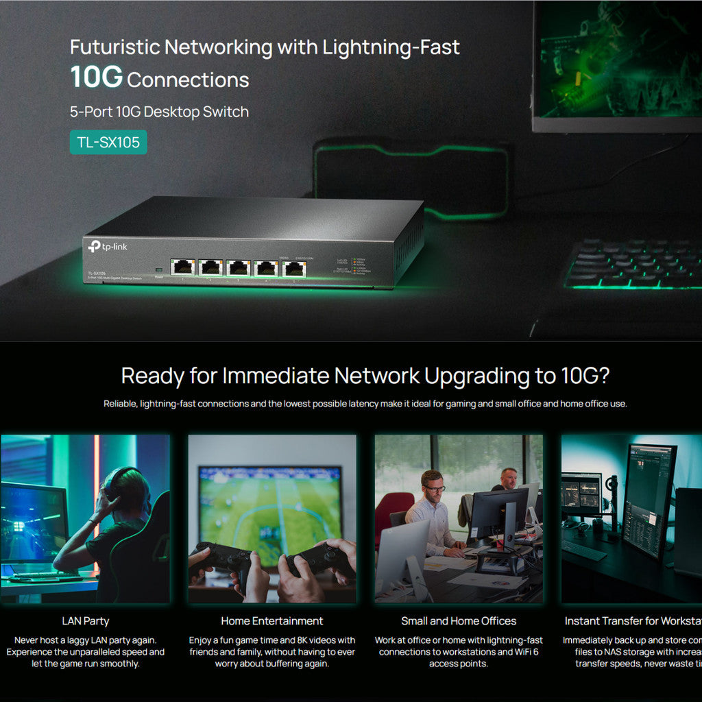 TP-LINK TL-SX105 สวิตช์ 10G 5 พอร์ต Multi-Gigabit ขยายเครือข่ายความเร็วสูง สำหรับ Gamer/NAS ประกันศูนย์