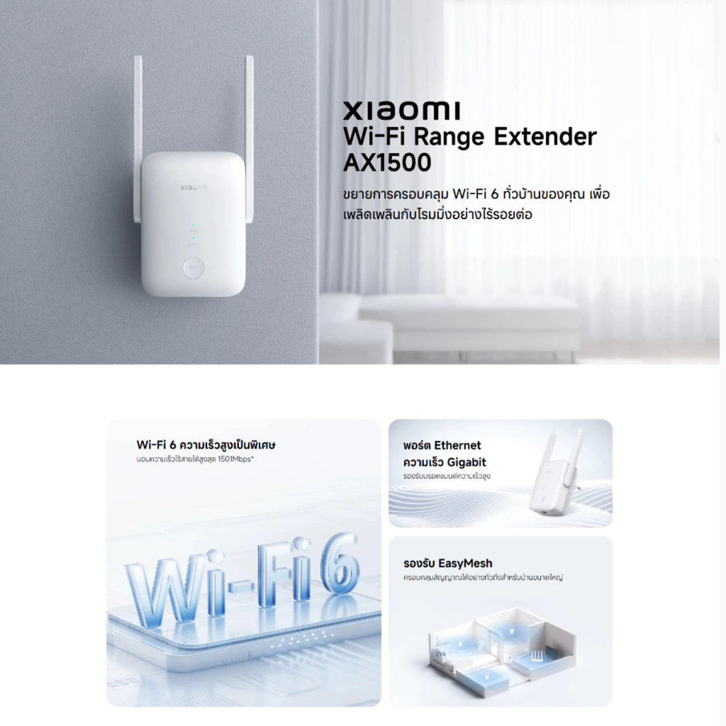 Xiaomi Wi-Fi Range Extender AX1500 ตัวขยายสัญญาณ I ความเร็ว Wi-Fi 1501Mbps มีไฟแสดงสถานะ รับประกัน 1 ปี
