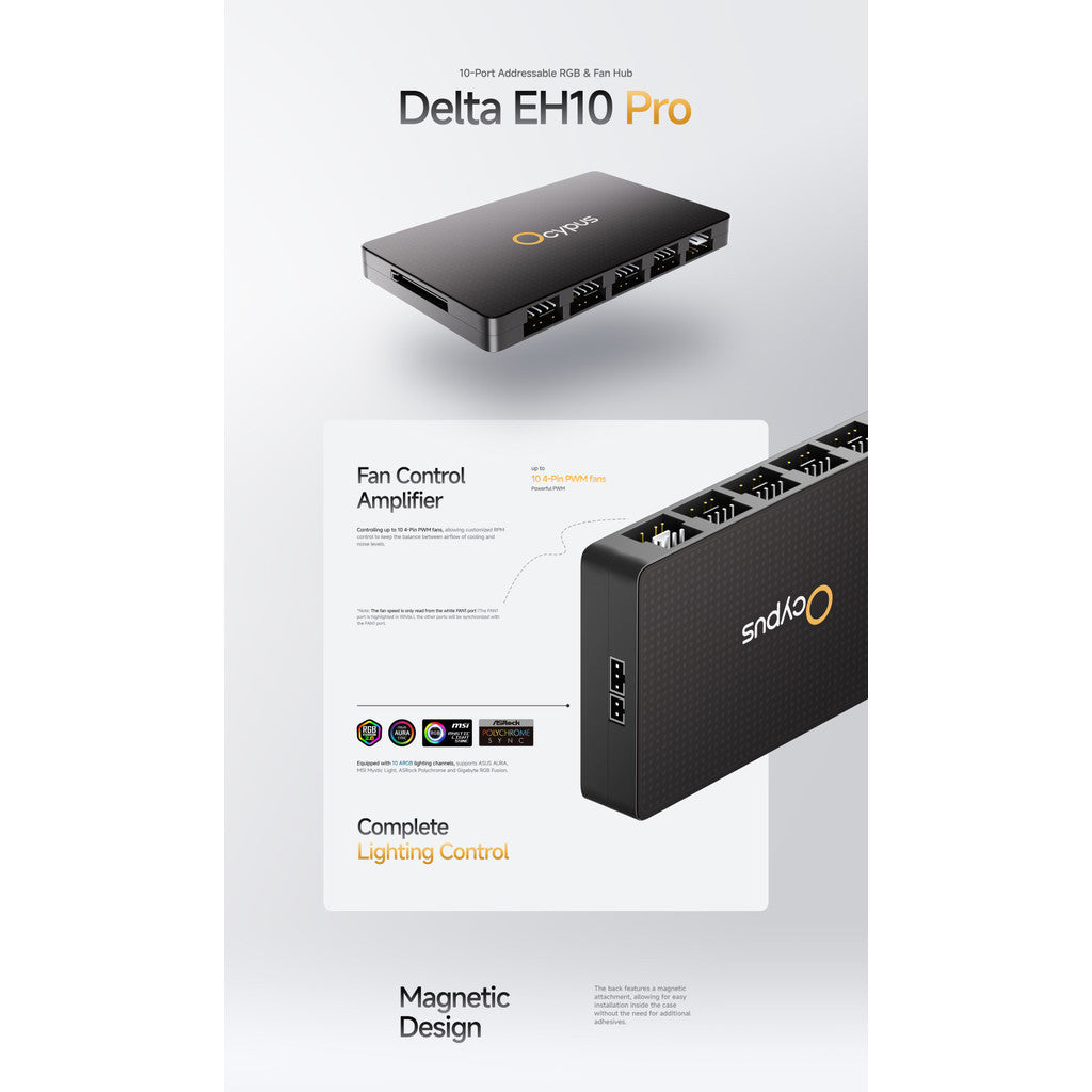 OCYPUS DELTA EH10 BLACK กล่องพ่วงพัดลม PWM และไฟ ARGB (PWM & ARGB Hub) ประกัน 2 ปี