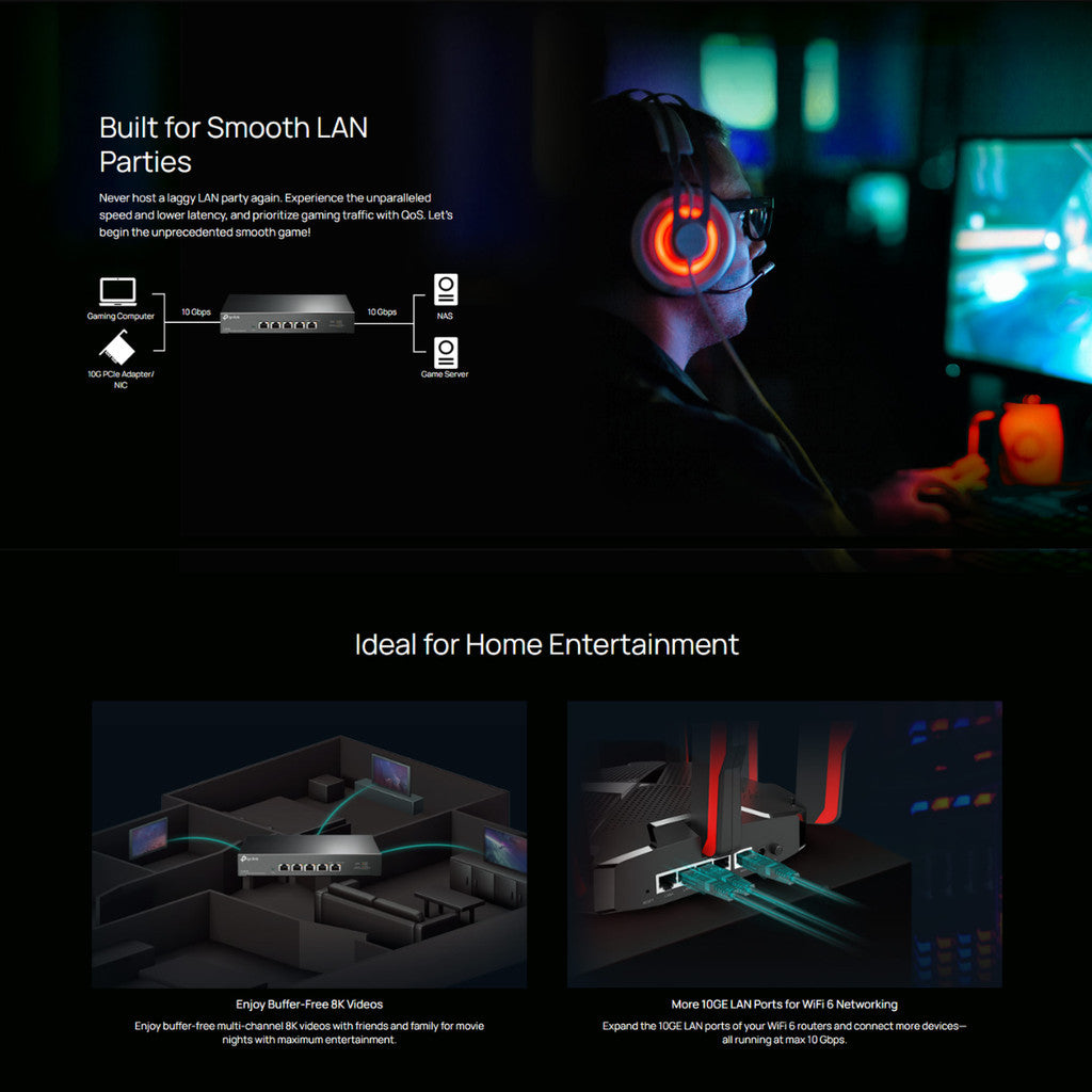 TP-LINK TL-SX105 สวิตช์ 10G 5 พอร์ต Multi-Gigabit ขยายเครือข่ายความเร็วสูง สำหรับ Gamer/NAS ประกันศูนย์