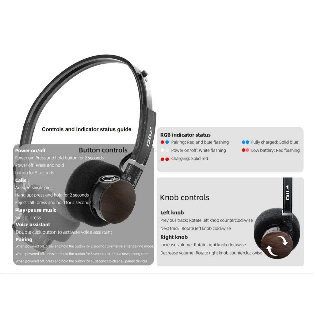 FiiO EH11 หูฟังแบบครอบหูไร้สาย เชื่อมต่อบลูทูธ 6.0 ไดรเวอร์ 40mm รองรับ LDAC ประกัน 1 ปี