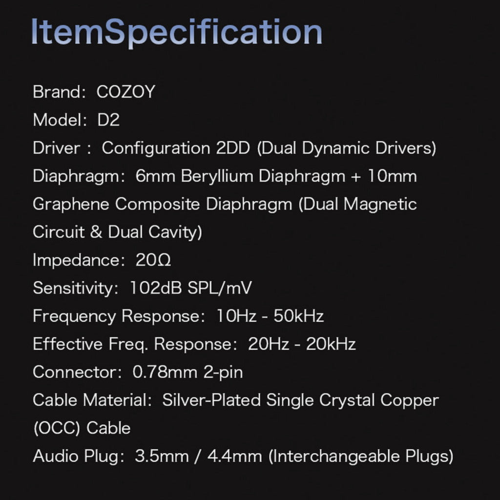 COZOY D2 หูฟัง IEMs 2 ไดรเวอร์ Dual Dynamic แยกทิศทางเสียงแม่นยำ รับประกัน 1 ปี