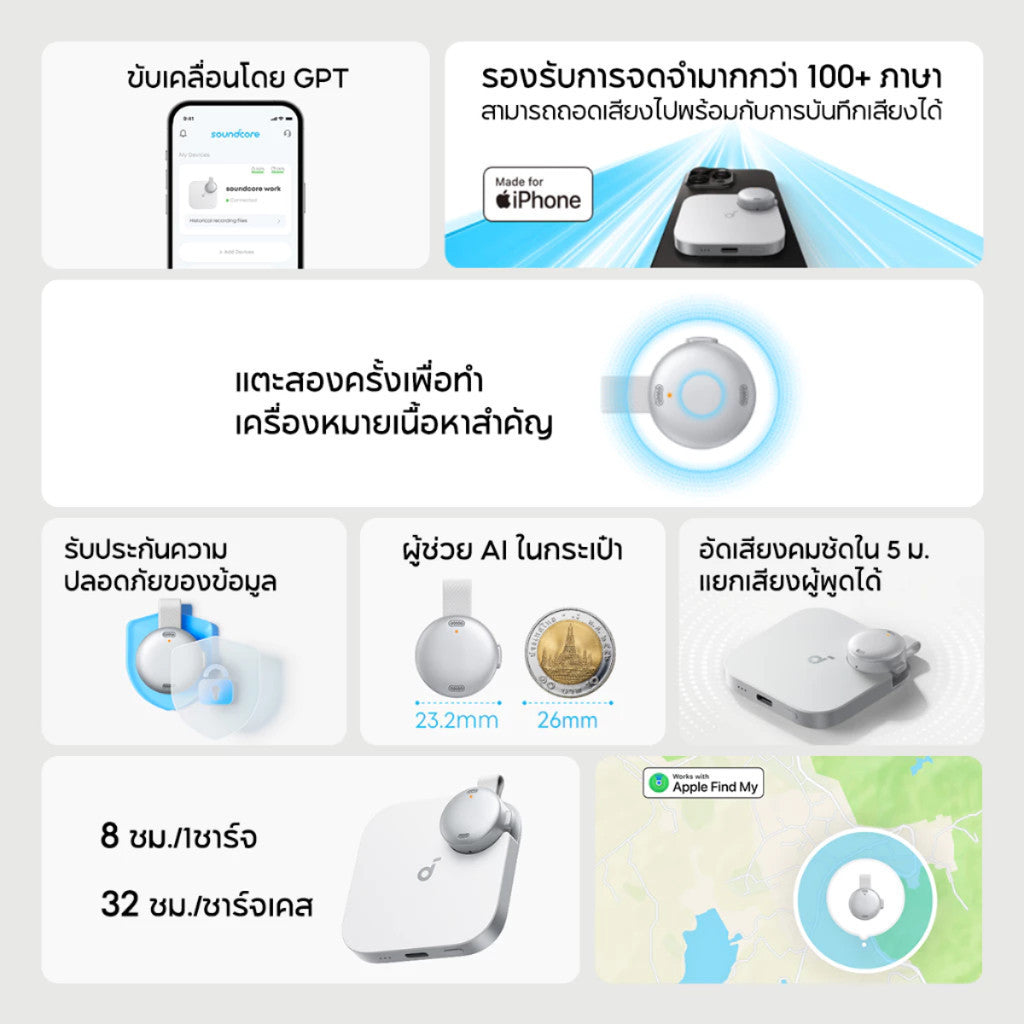 ANKER Soundcore เครื่องบันทึกเสียง Al Voice Recorder Coin D3200  รับประกัน  2 ปี