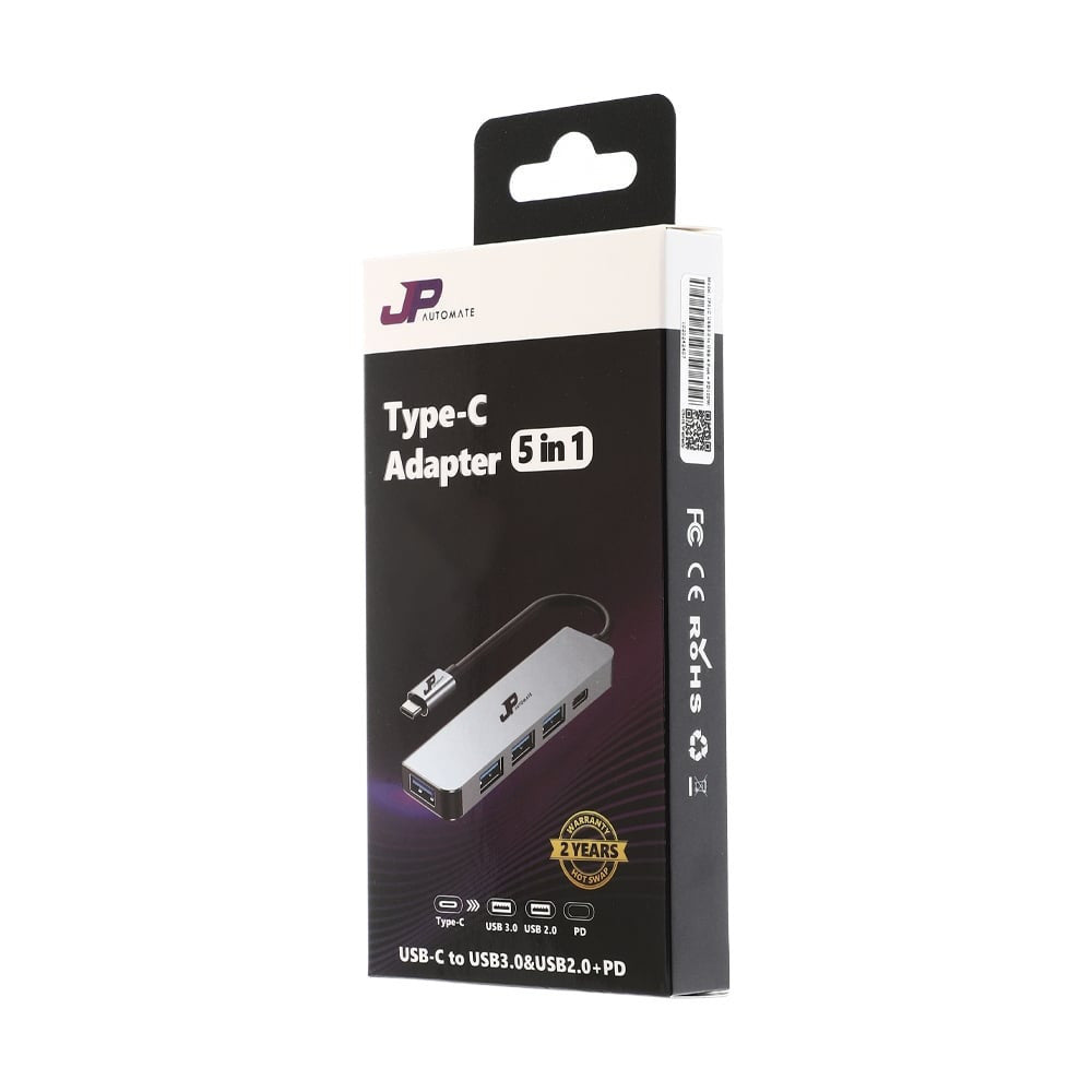 JP AUTOMATE HUB (ฮับ) 5 in1 Type C  to USB3.0x1+USB2.0x3+PD100W (JP51C) รับประกัน 2 ปี