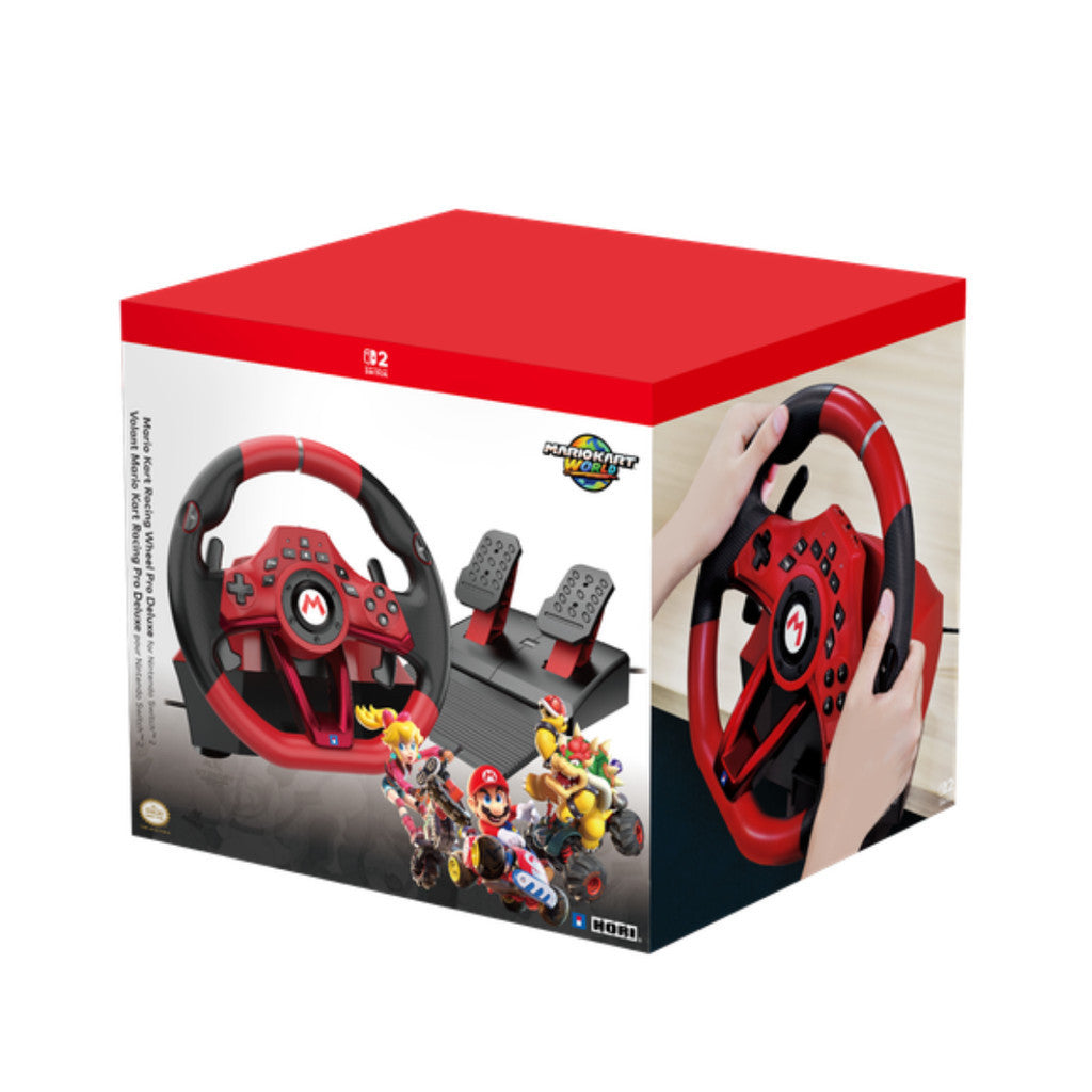 HORI พวงมาลัย เสริมเกม Mario Kart Racing Wheel Pro Deluxe for Nintendo Switch 2  แป้นเหยียบ พื้นผิวกันลื่น แป้นเหยียบ