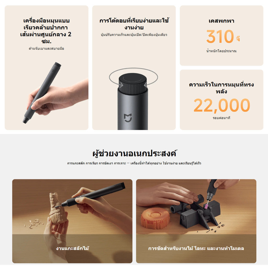 Xiaomi Mijia Rotary Tool Kit ไขควงไฟฟ้า งานฝีมือ แบตเตอรี่ลิเธียมหรือแบบเสียบปลั๊ก  | ความเร็วรอบสูง 22,000 rpm