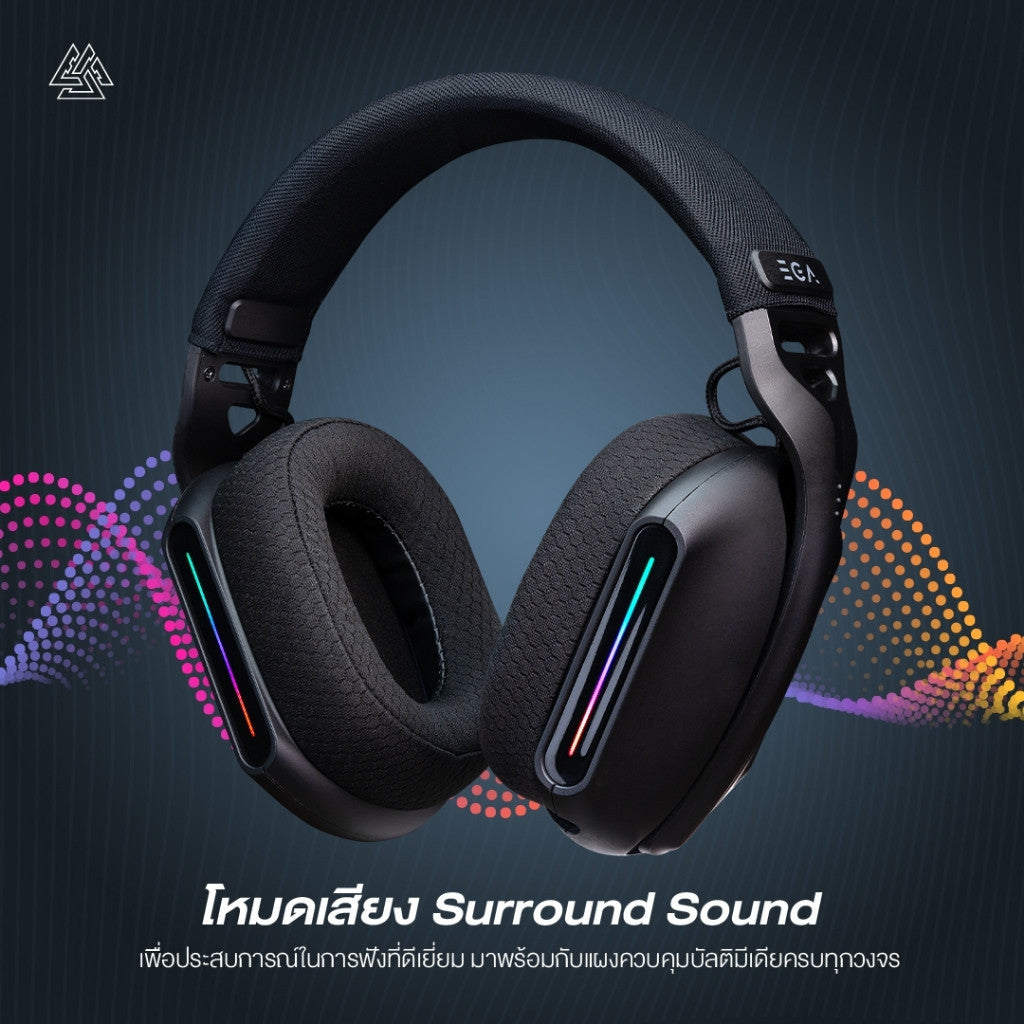 EGA TYPE H16 GAMING HEADSET หูฟังเกมมิ่งไร้สาย BT, WIRELESS, AUX 3.5 มีไฟ RGB ประกัน 2ปี