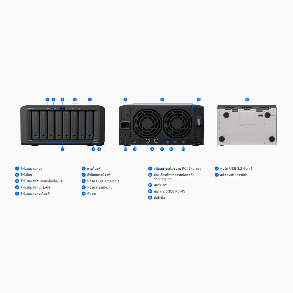 SYNOLOGY DISKSTATION (อุปกรณ์จัดเก็บข้อมูลบนเครือข่าย) DS1825NEO+ 8Bays AMD Ryzen V1500B W. 3 Y.