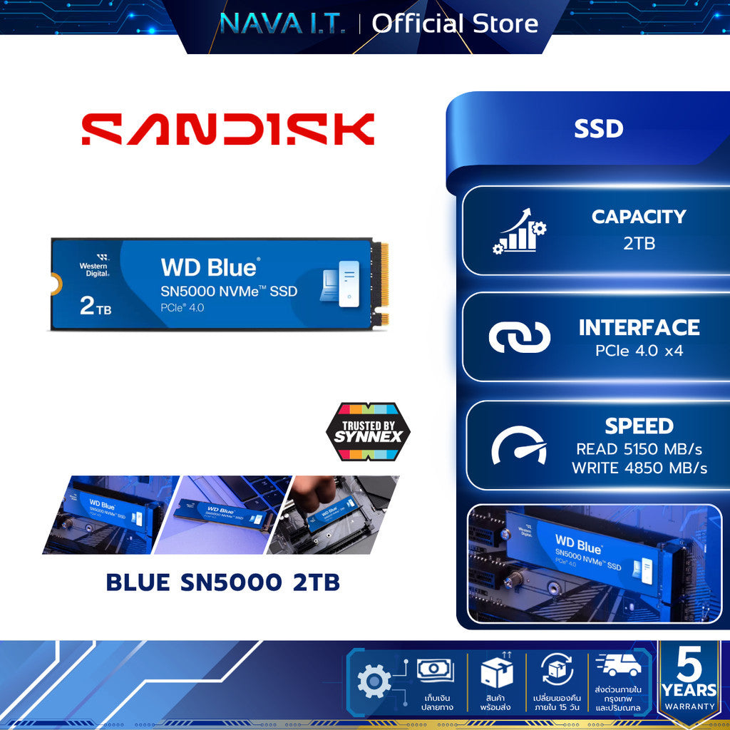 SANDISK SSD (เอสเอสดี) BLUE SN5000 2TB PCIe 4.0 (WDS200T4B0E-00CNZ0) WARRANTY 5 YEARS