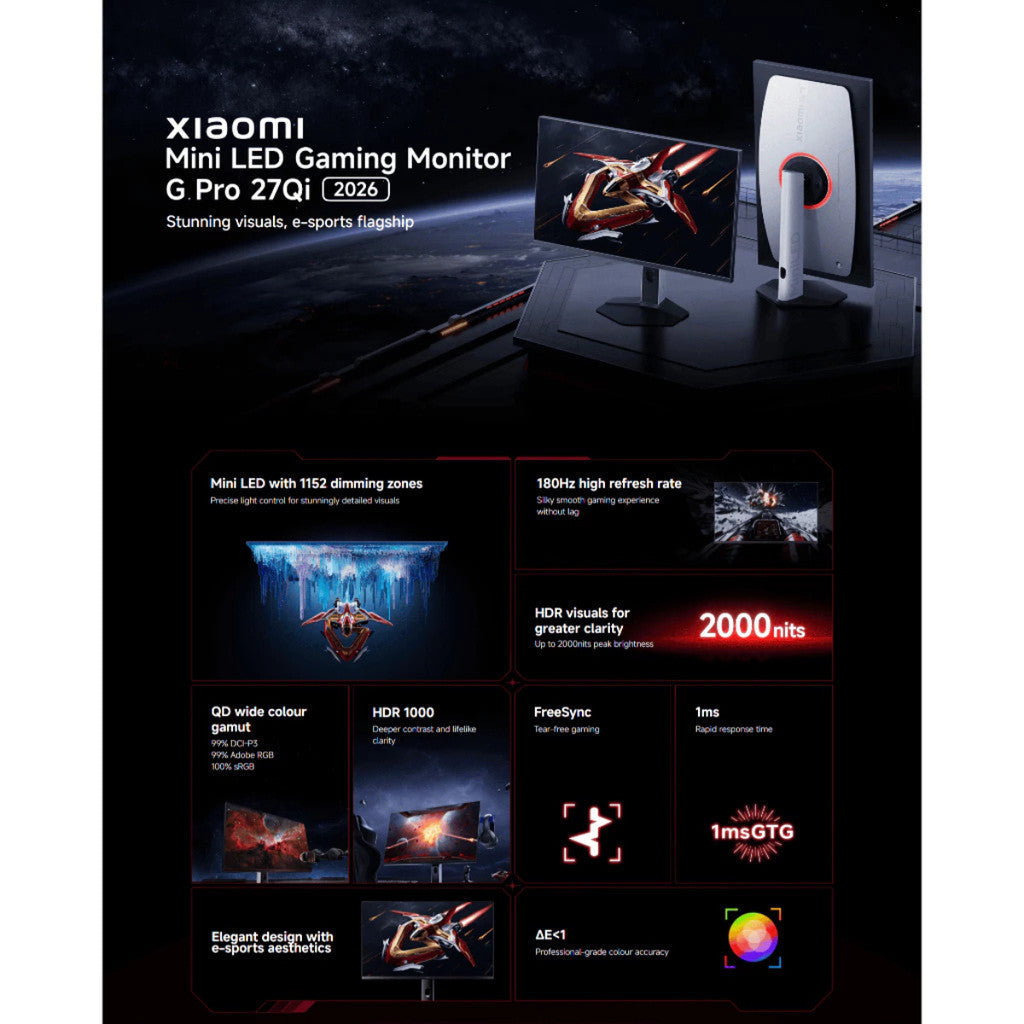 Xiaomi Mini LED Gaming Monitor G Pro 27Qi 2026 จอคอม  | 2K 180Hz IPS ความเร็วสูง ตอบสนองฉับไว 1ms ให้ภาพคมชัด