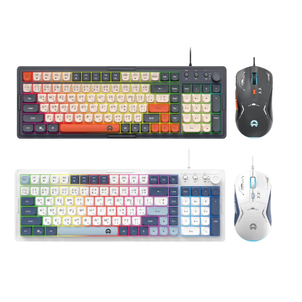 OKER ชุดเซ็ทคีย์บอร์ด+เมาส์เกมมิ่ง รุ่น KM-908 มีไฟ RAINBOW BACKLIGHT หัวเสียบ USB
