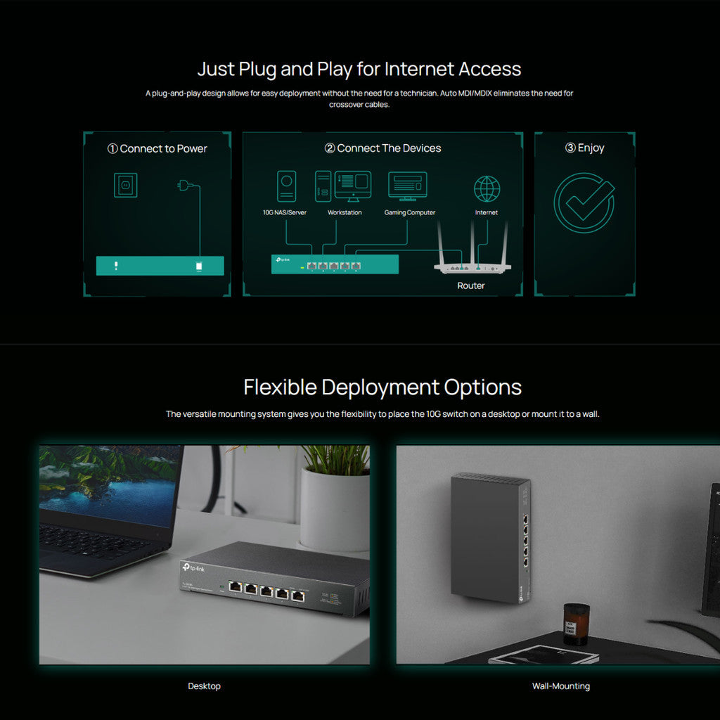 TP-LINK TL-SX105 สวิตช์ 10G 5 พอร์ต Multi-Gigabit ขยายเครือข่ายความเร็วสูง สำหรับ Gamer/NAS ประกันศูนย์