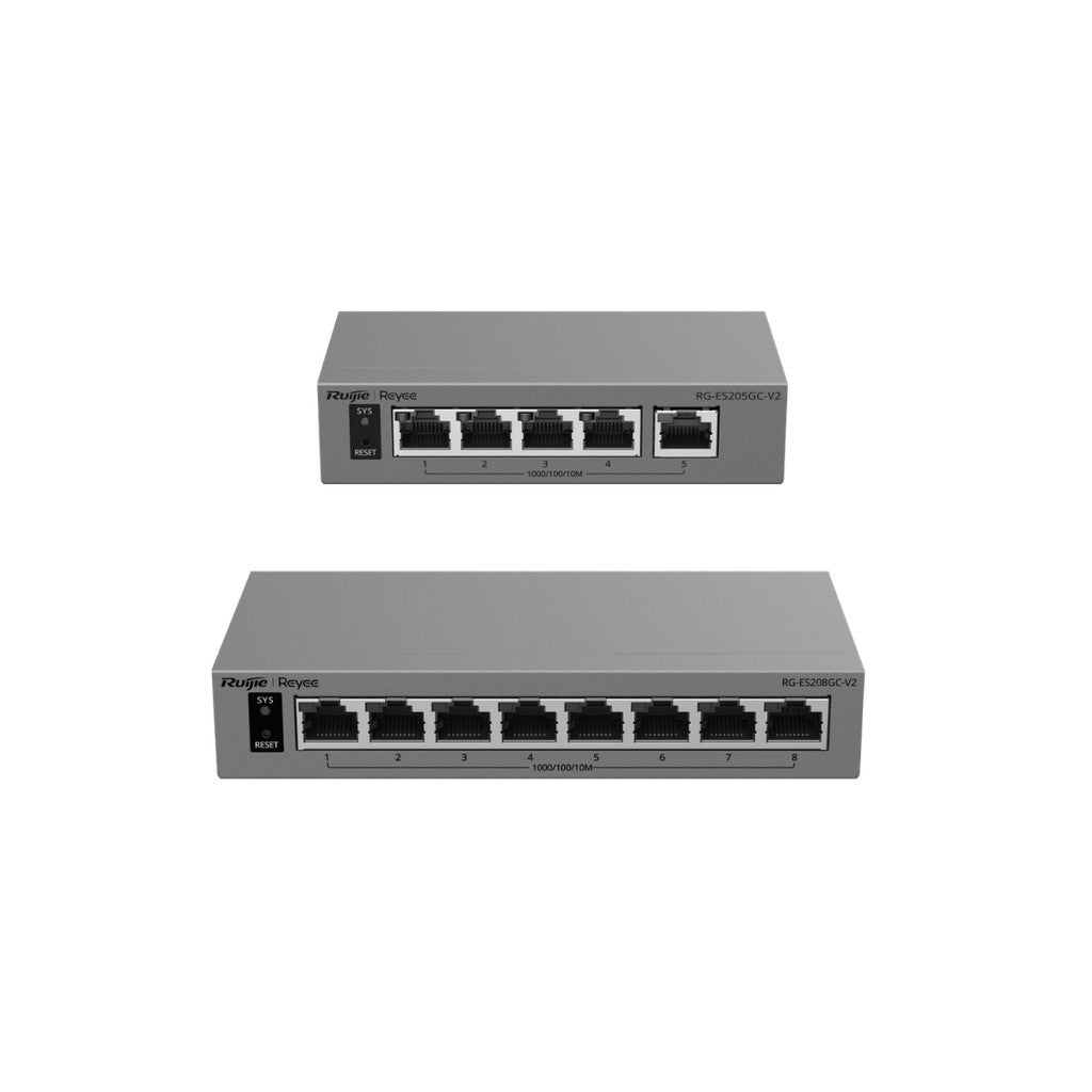 Ruijie RG-ES208GC-V2 / RG-ES205GC-V2 สวิตซ์ Non - PoE ความเร็วระดับกิกะบิตจัดการผ่านคลาวด์อัจฉริยะ