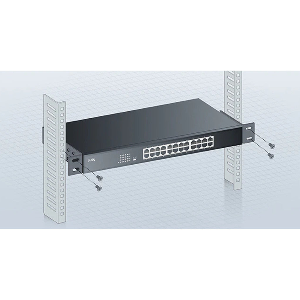 CUDY GS1024L 24-Port Gigabit Metal Switch ตัวเครื่องโลหะ พร้อมชุดติดตั้งแร็ก