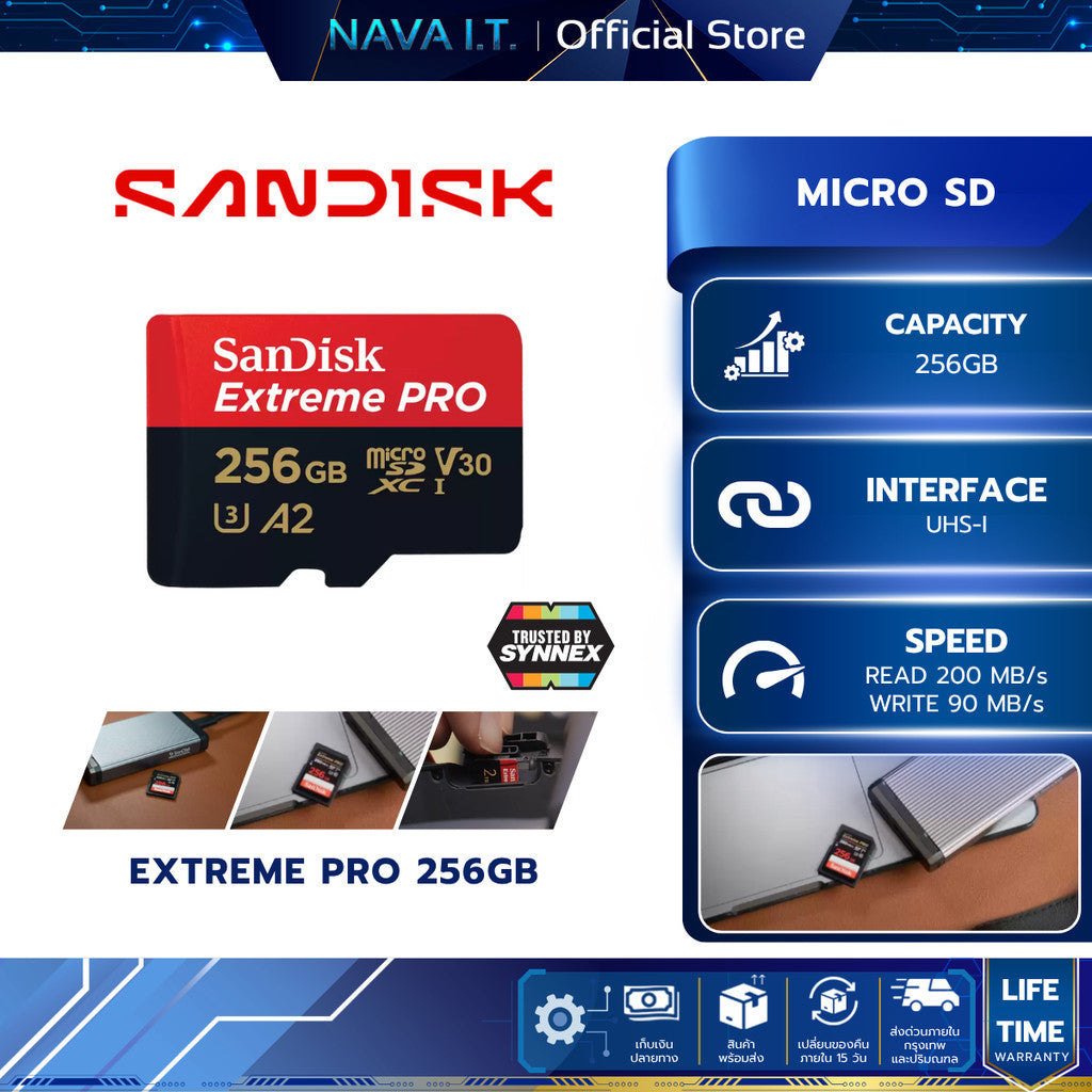 SANDISK MICRO SD (ไมโครเอสดีการ์ด) EXTREME PRO 256GB UHS-I (SDSQXCD-256G-GN6MA) LIFETIME WARRANTY
