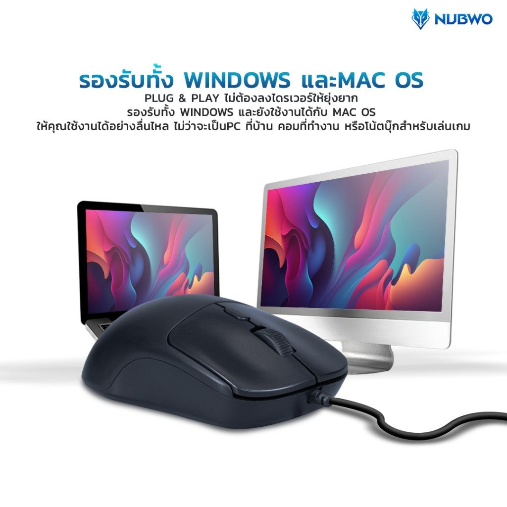 NUBWO NM161 Optical Mouse เม้าส์แบบมีสาย (BLACK) สินค้ารับประกัน 1 ปี