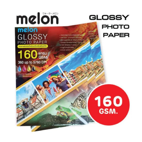 MELON GLOSSY PHOTO PAPER 155/130/160/180/215/240 Grams (100 แผ่น) กระดาษโฟโต้