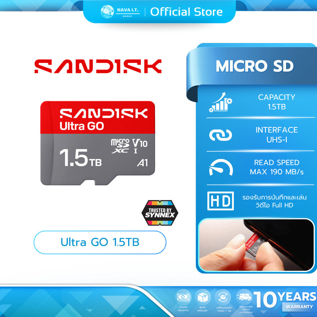SANDISK MICRO SD (ไมโครเอสดีการ์ด) ULTRA GO 1.5TB UHS-I (SDSQUGN-1T50-GN6MN) WARRANTY 10 YEARS