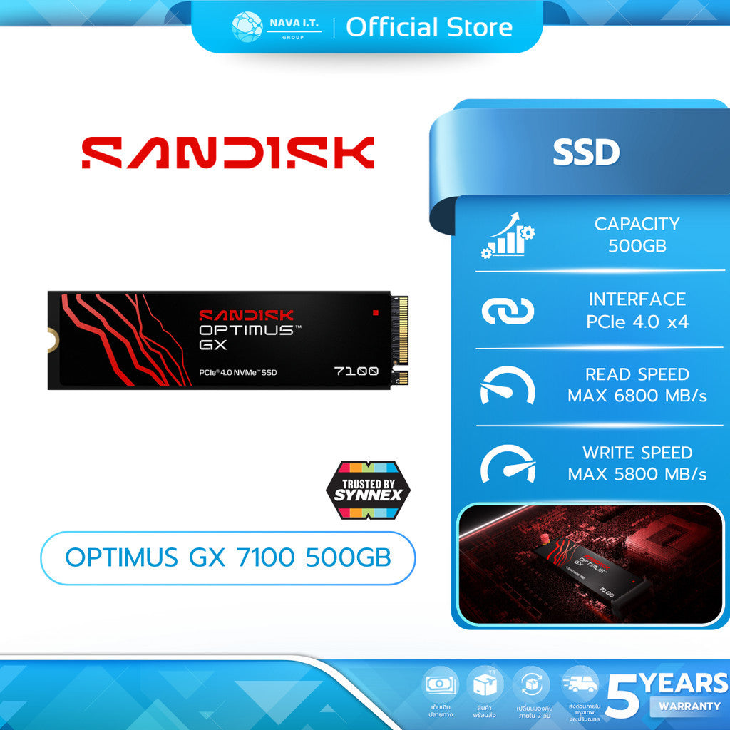 SANDISK SSD (เอสเอสดี) OPTIMUS GX 7100 500GB PCIe 4.0 x4 (SDSP71500GAN-000E0) W. 5 Y.