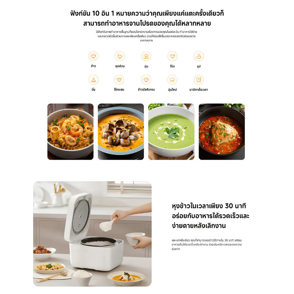 Xiaomi  Mi Multifunction Rice Cooker 4L หม้อหุงข้าวอเนกประสงค์ กำลังไฟ 860W ตั้งเวลาล่วงหน้าได้ 24 ชั่วโมง