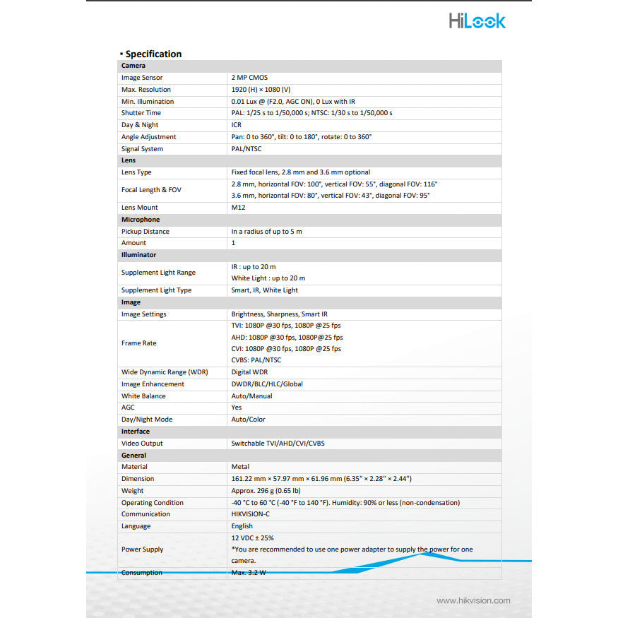 HILOOK THC-B127-LMS กล้องวงจรปิด มีไมค์ในตัว ภาพสี 24 ชม. กันน้ำ IP66 ประกันศูนย์ 3 ปี
