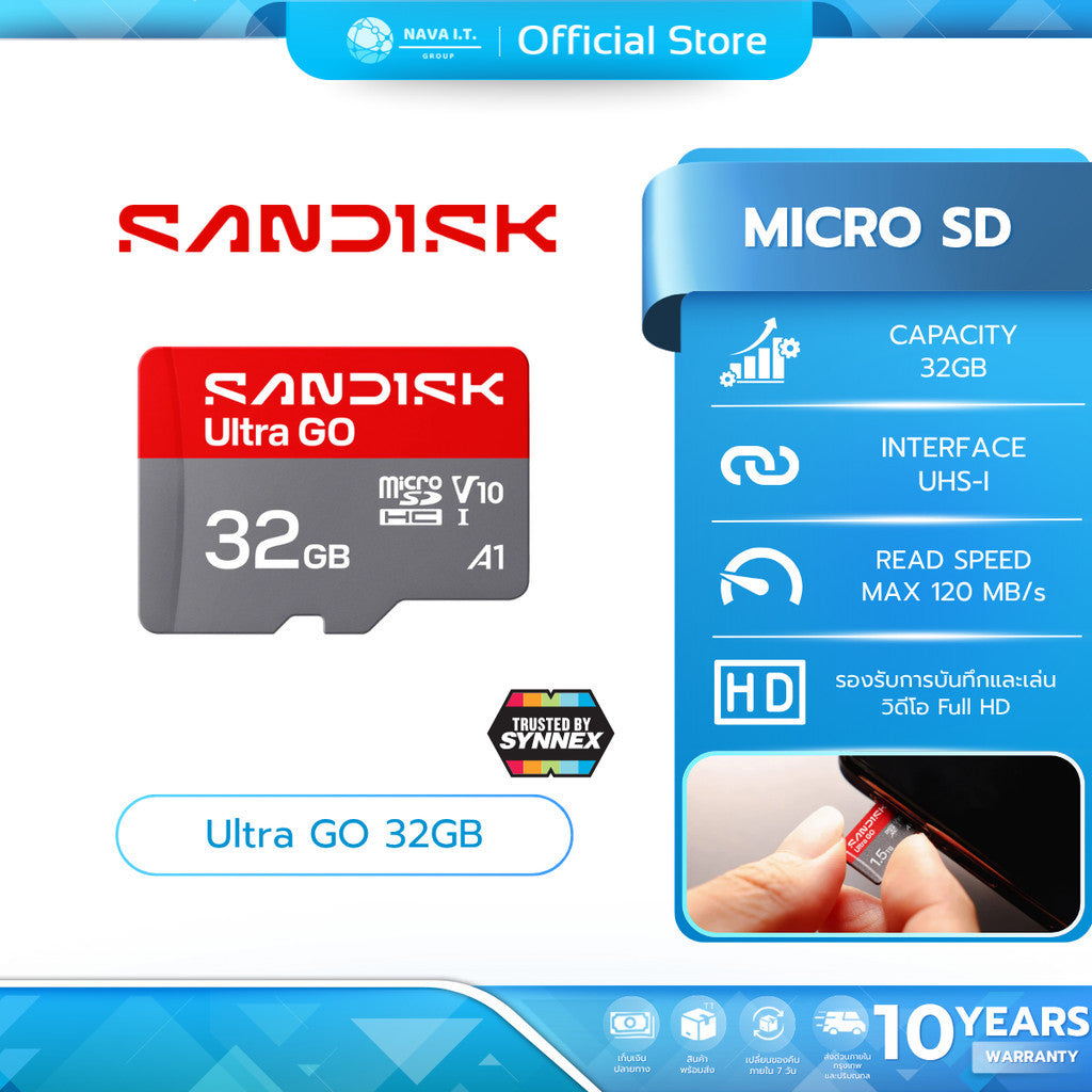 SANDISK MICRO SD (ไมโครเอสดีการ์ด) ULTRA GO 32GB UHS-I (SDSQUGN-032G-GN6MN) WARRANTY 10 YEARS