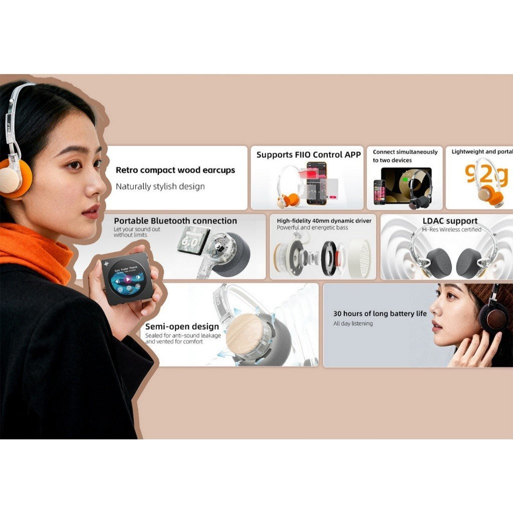 FiiO EH11 หูฟังแบบครอบหูไร้สาย เชื่อมต่อบลูทูธ 6.0 ไดรเวอร์ 40mm รองรับ LDAC ประกัน 1 ปี