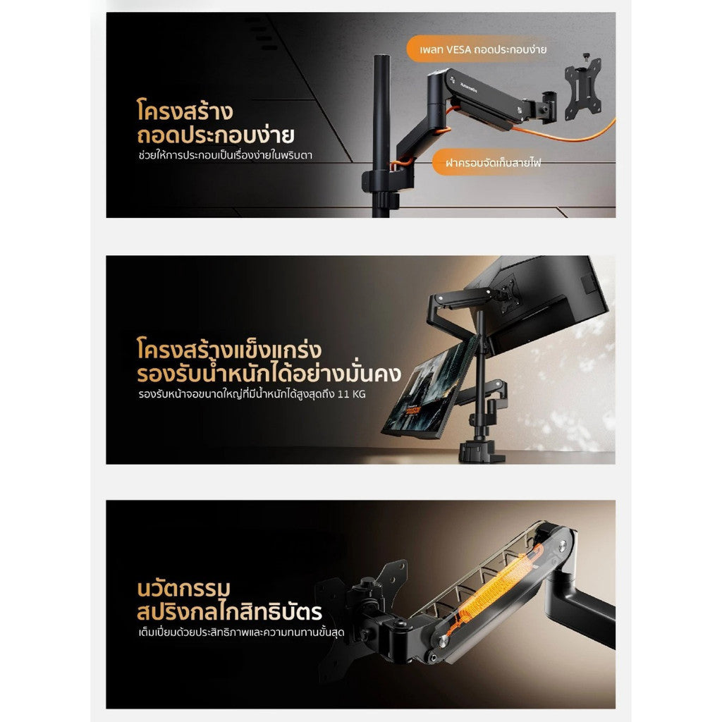 Humanmotion Monitor Arm แขนจับจอมอนิเตอร์ T860P-1B / T860P-2B สำหรับจอ 17-40