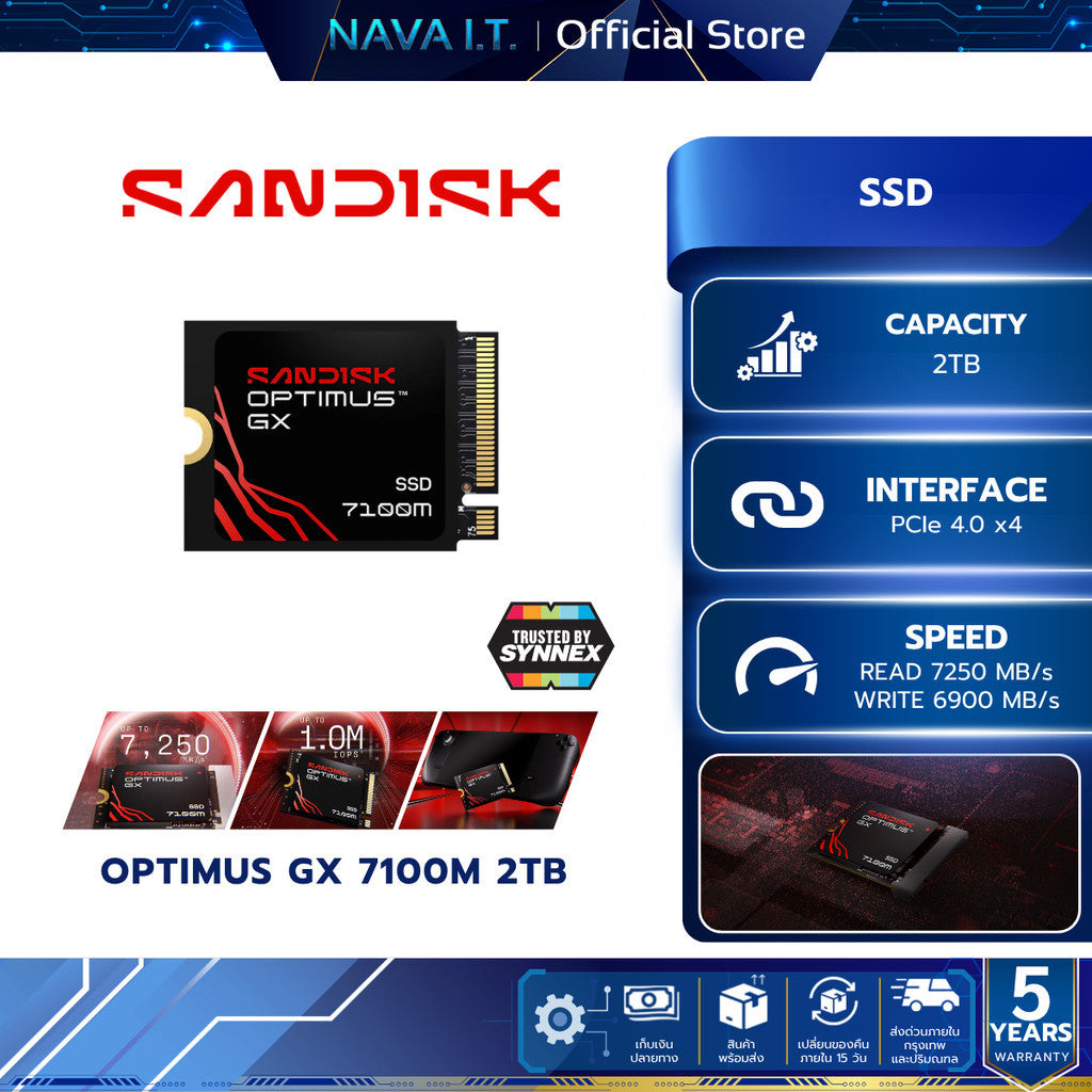 SANDISK SSD (เอสเอสดี) OPTIMUS GX 7100M 2TB PCIe 4.0 x4 (SDSP71200TAT-000E0) W. 5 Y.