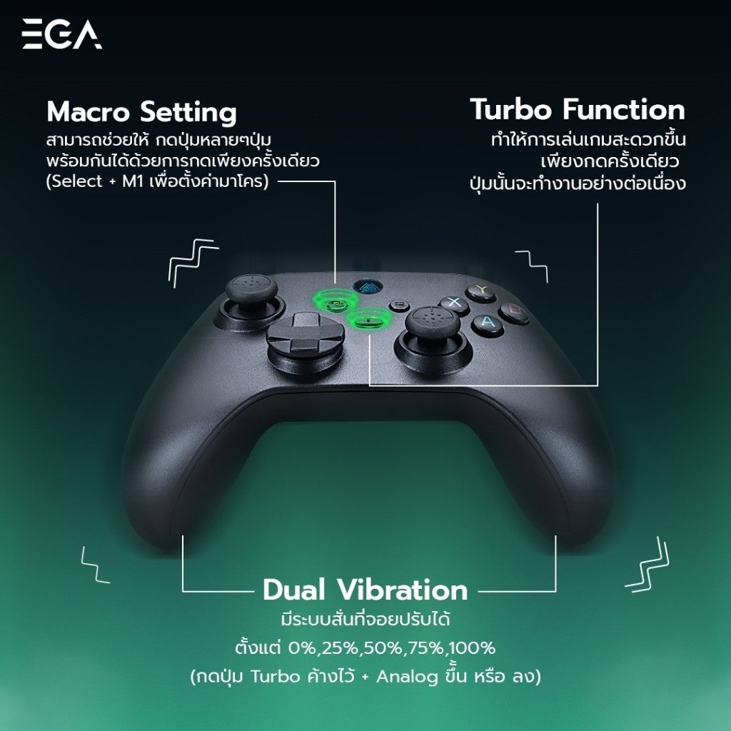 EGA Type J3 Hall Effect Gaming Controller จอยสติ๊ก จอยเล่นเกมไร้สาย ใช้งานง่าย