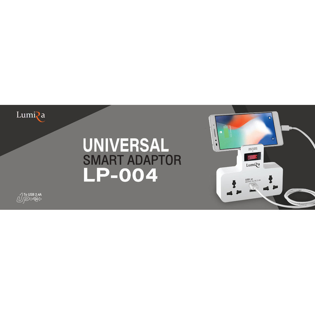 LUMIRA LP-004 ปลั๊กไฟ 2 เต้ารับ พร้อมช่อง USB 2 ช่อง วางมือถือได้ พกพาสะดวก