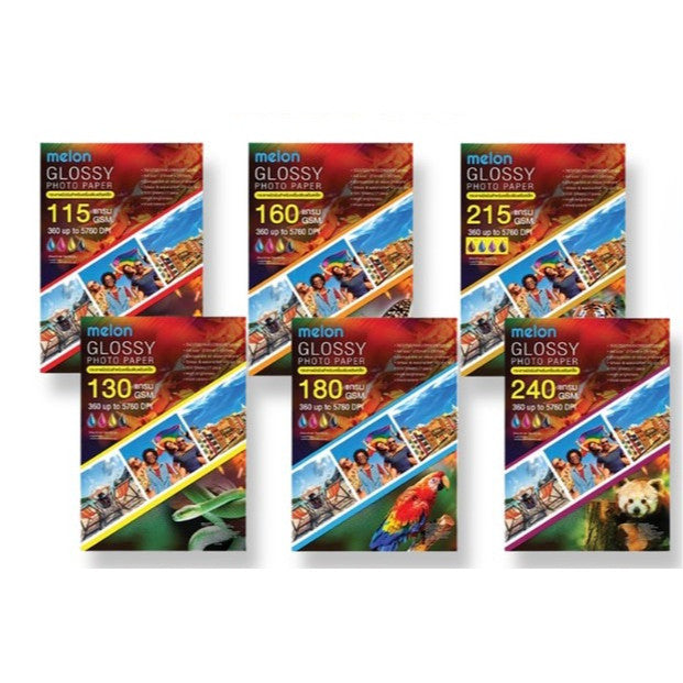 MELON GLOSSY PHOTO PAPER 155/130/160/180/215/240 Grams (100 แผ่น) กระดาษโฟโต้