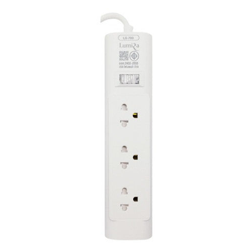 LUMIRA LS-703 ปลั๊กไฟ 3 เต้ารับ สวิตช์รวม มีม่านนิรภัย มีมอก. สายยาว 3-5M รับประกัน 3ปี