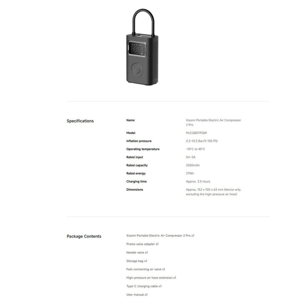 Xiaomi Portable Electric Air pump 2 Pro เครื่องอัดลมไฟฟ้า | ปั้มลมอัตโนมัติแบบพกพา | เครื่องปั๊มลมไฟฟ้า