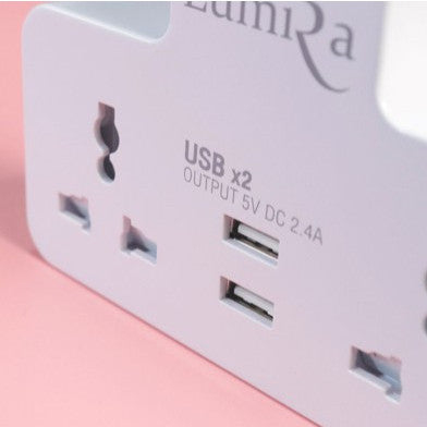 LUMIRA LP-004 ปลั๊กไฟ 2 เต้ารับ พร้อมช่อง USB 2 ช่อง วางมือถือได้ พกพาสะดวก